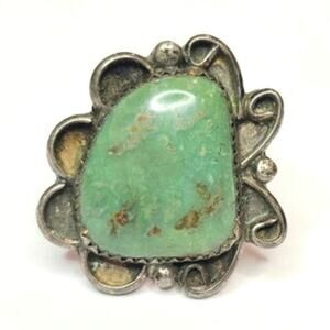Vintage Navajo Sterling Turquoise Statement Ring Green Matrix
